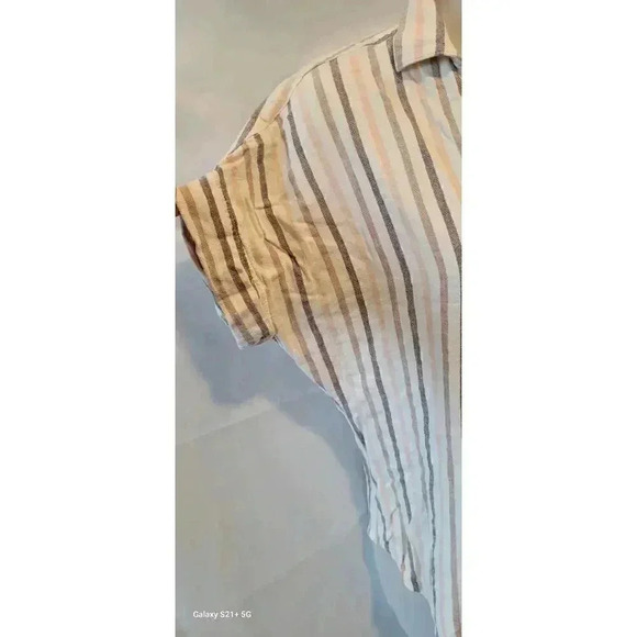 Thread & Supply Linen Retro Striped Shirt, size small, Mocha/beige/pastel orange - Picture 9 of 13